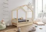 HUFIE drewniane łóżko-domek dziecięce z barierkami i szufladą z funkcją spania