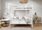 EDDIE drewniane łóżko piętrowe z poziomymi barierkami na wysokich nogach