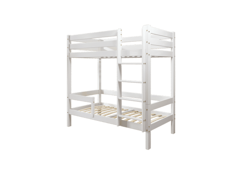EDDIE drewniane łóżko piętrowe z poziomymi barierkami na wysokich nogach