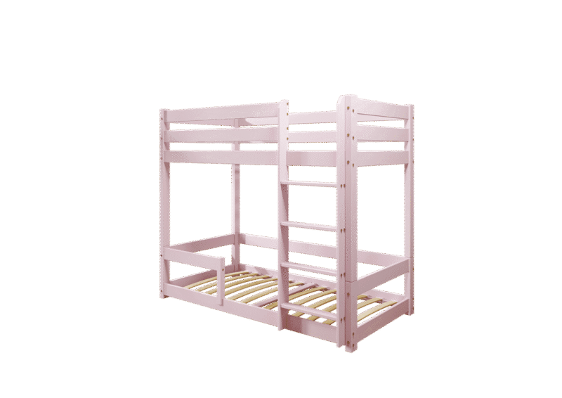 EDDIE drewniane łóżko piętrowe z poziomymi barierkami na niskich nogach