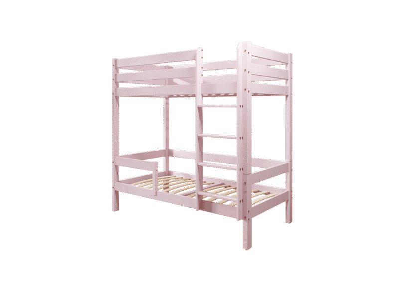 EDDIE drewniane łóżko piętrowe z poziomymi barierkami na wysokich nogach