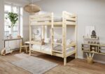 EDDIE drewniane łóżko piętrowe z poziomymi barierkami na wysokich nogach