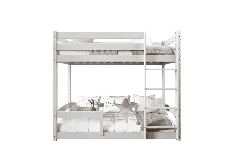 EDDIE drewniane łóżko piętrowe z poziomymi barierkami na niskich nogach