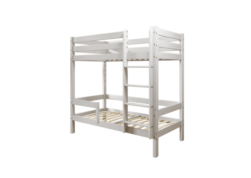EDDIE drewniane łóżko piętrowe z poziomymi barierkami na wysokich nogach