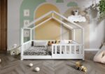 DORMIO  drewniane łóżko dziecięce domek z prostokątnymi szczebelkami niskie