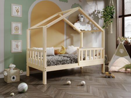 DORMIO drewniane łóżko dziecięce domek z prostokątnymi szczebelkami wysokie