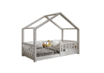 DORMIO  drewniane łóżko dziecięce domek z prostokątnymi szczebelkami niskie