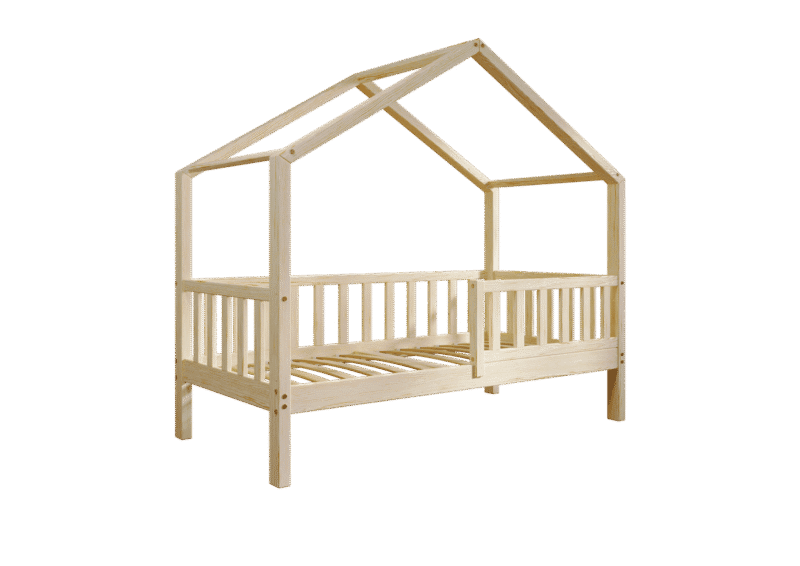 DORMIO  drewniane łóżko dziecięce domek z prostokątnymi szczebelkami wysokie