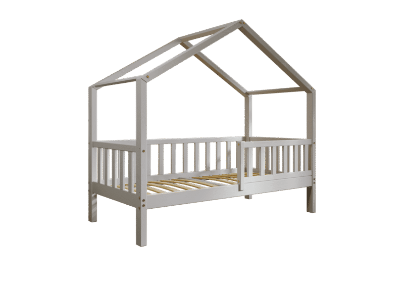 DORMIO  drewniane łóżko dziecięce domek z prostokątnymi szczebelkami wysokie
