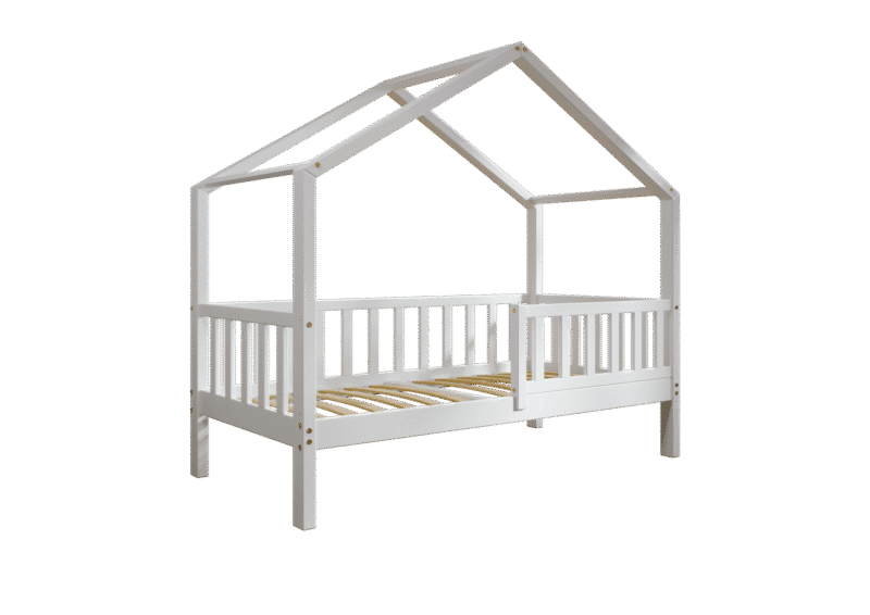 DORMIO  drewniane łóżko dziecięce domek z prostokątnymi szczebelkami wysokie