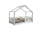 DORMIO  drewniane łóżko dziecięce domek z prostokątnymi szczebelkami niskie