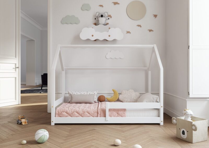 FLORENCE drewniane łóżko dziecięce klasyczne z poziomą barierką niskie