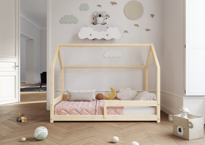 FLORENCE drewniane łóżko dziecięce klasyczne z poziomą barierką niskie
