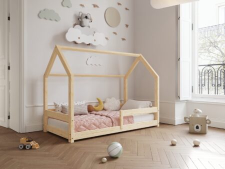 FLORENCE drewniane łóżko dziecięce klasyczne z poziomą barierką niskie
