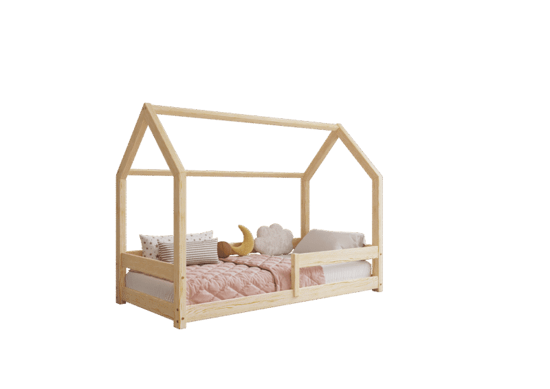 FLORENCE drewniane łóżko dziecięce klasyczne z poziomą barierką niskie