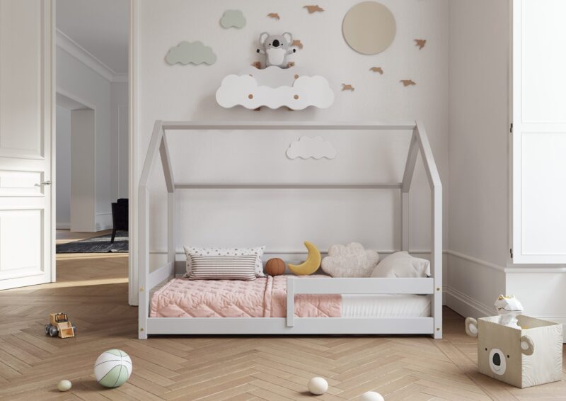 FLORENCE drewniane łóżko dziecięce klasyczne z poziomą barierką niskie