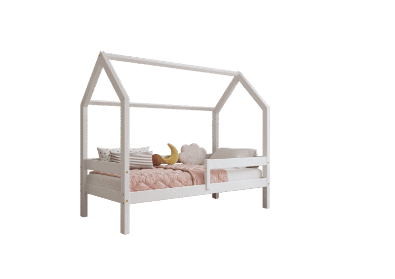 FLORENCE drewniane łóżko dziecięce klasyczne z poziomą barierką wysokie