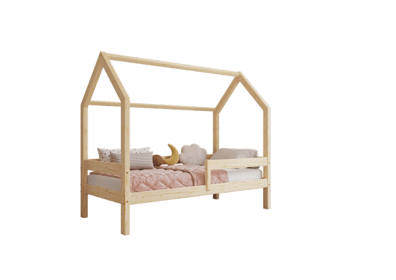 FLORENCE drewniane łóżko dziecięce klasyczne z poziomą barierką wysokie
