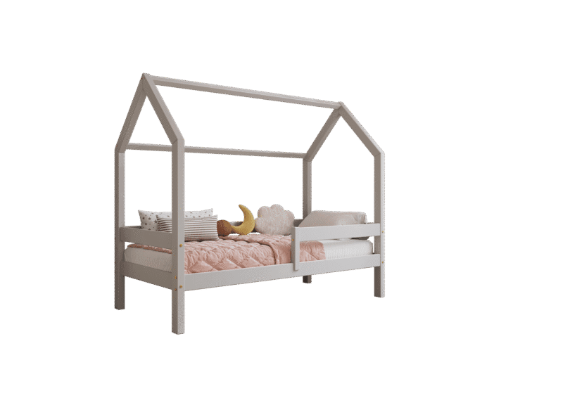 FLORENCE drewniane łóżko dziecięce klasyczne z poziomą barierką wysokie