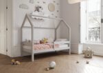 FLORENCE drewniane łóżko dziecięce klasyczne z poziomą barierką wysokie