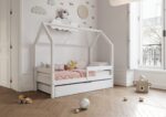Łóżko domek Florence BOX z poziomą barierką i szufladą na pościel