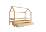 Łóżko domek Florence BOX z poziomą barierką i szufladą na pościel