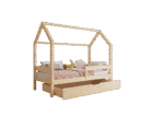 Łóżko domek Florence BOX z poziomą barierką i szufladą na pościel
