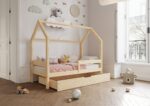 Łóżko domek Florence BOX z poziomą barierką i szufladą na pościel