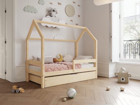 Łóżko domek Florence BOX z poziomą barierką i szufladą na pościel – wysyłka 48h