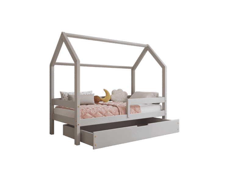Łóżko domek Florence BOX z poziomą barierką i szufladą na pościel