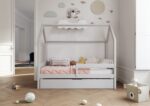 Łóżko domek Florence BOX z poziomą barierką i szufladą na pościel