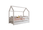 Łóżko domek Florence BOX z poziomą barierką i szufladą na pościel