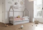 Łóżko domek Florence BOX z poziomą barierką i szufladą na pościel