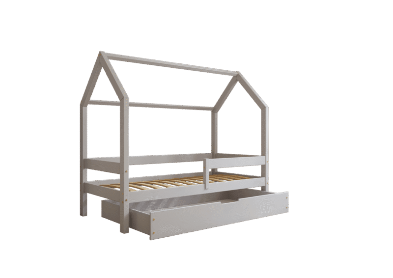 Łóżko domek Florence BOX z poziomą barierką i szufladą na pościel