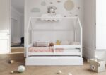 Łóżko domek FLORENCE DUO z poziomą barierką z dodatkową funkcją spania w szufladzie