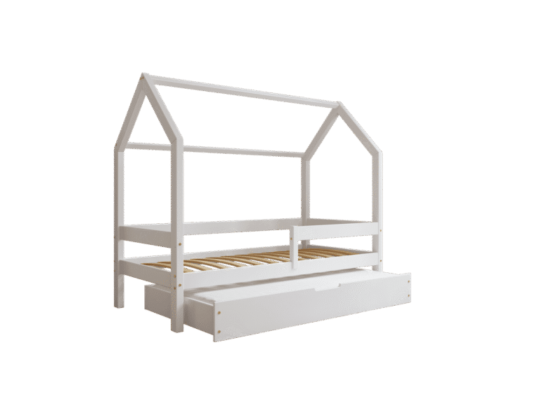Łóżko domek FLORENCE DUO z poziomą barierką z dodatkową funkcją spania w szufladzie
