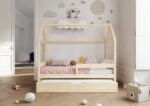 Łóżko domek FLORENCE DUO z poziomą barierką z dodatkową funkcją spania w szufladzie