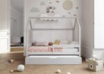 Łóżko domek FLORENCE DUO z poziomą barierką z dodatkową funkcją spania w szufladzie