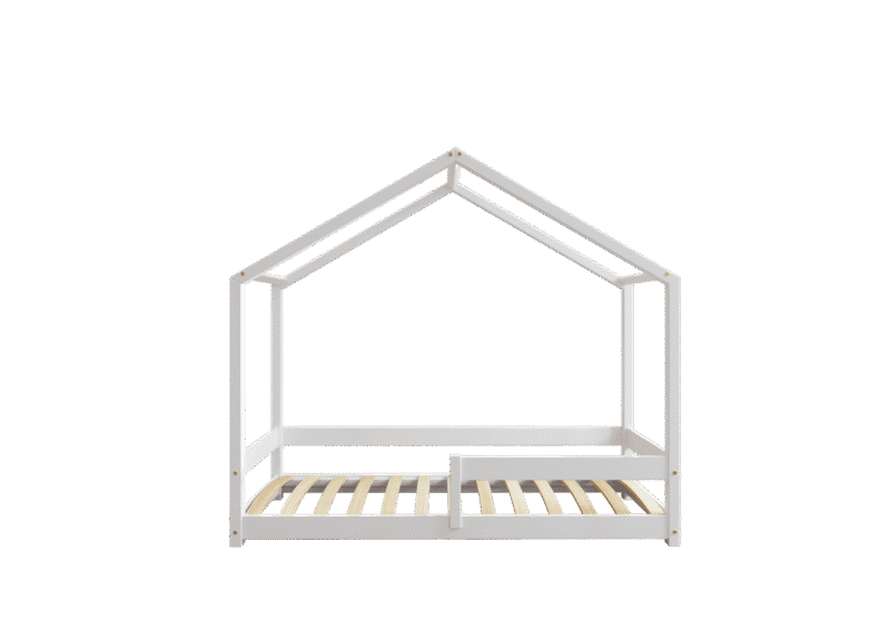 HUFFIE drewniane łóżko dziecięce domek z barierkami poziomymi niskie