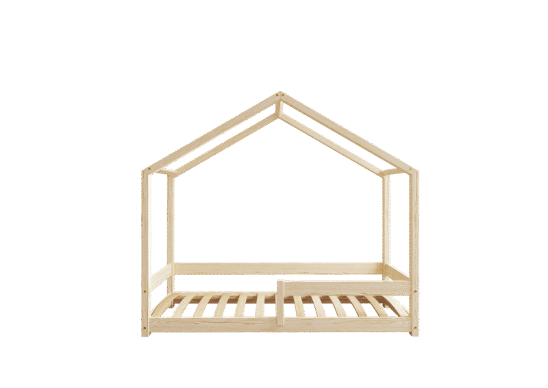 HUFFIE drewniane łóżko dziecięce domek z barierkami poziomymi niskie