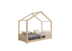 HUFFIE drewniane łóżko dziecięce domek z barierkami poziomymi niskie