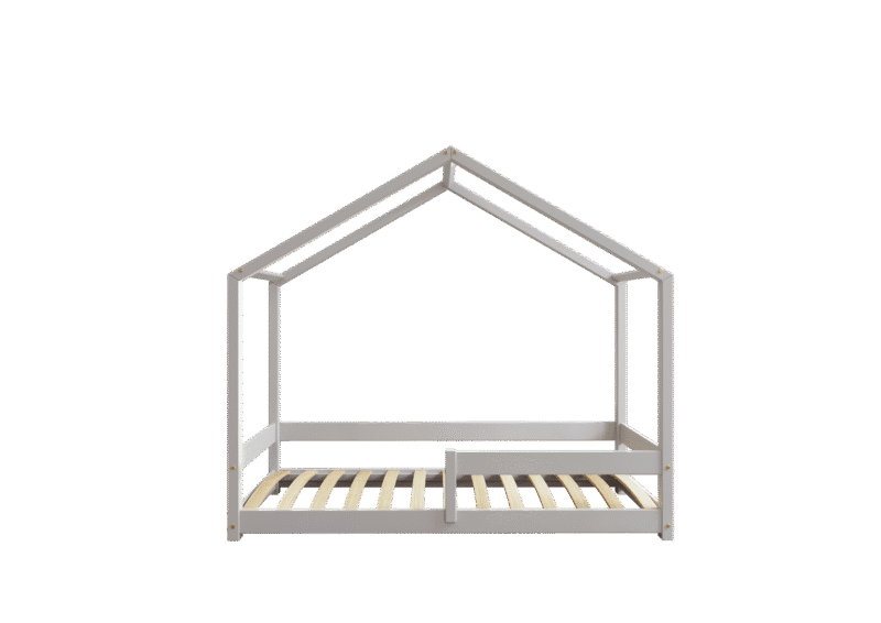 HUFFIE drewniane łóżko dziecięce domek z barierkami poziomymi niskie