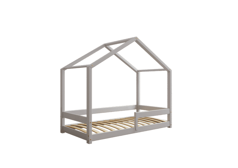 HUFFIE drewniane łóżko dziecięce domek z barierkami poziomymi niskie