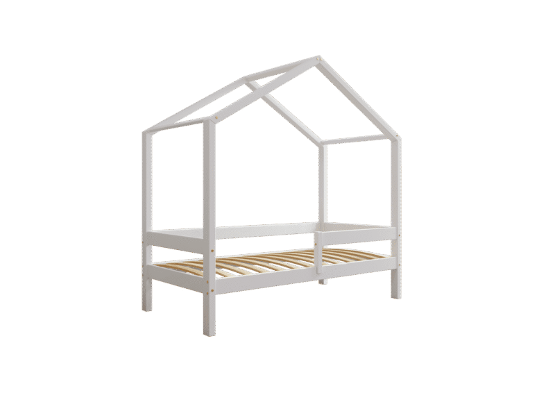 HUFFIE  drewniane łóżko dziecięce domek z poziomymi barierkami wysokie