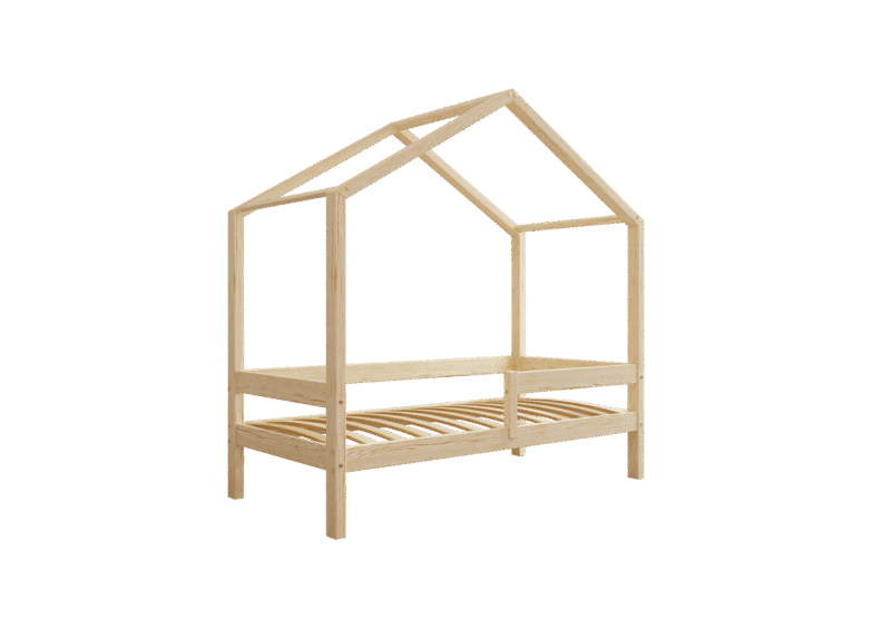 HUFFIE  drewniane łóżko dziecięce domek z poziomymi barierkami wysokie
