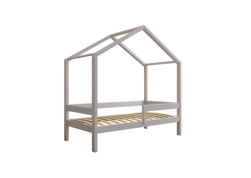HUFFIE  drewniane łóżko dziecięce domek z poziomymi barierkami wysokie
