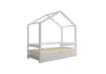 HUFFIE BOX drewniane łóżko domek dziecięce z poziomymi barierkami i szufladą na pościel