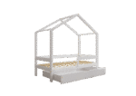 HUFFIE BOX drewniane łóżko domek dziecięce z poziomymi barierkami i szufladą na pościel