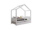 HUFFIE BOX drewniane łóżko domek dziecięce z poziomymi barierkami i szufladą na pościel