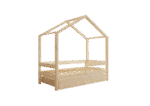 HUFFIE BOX drewniane łóżko domek dziecięce z poziomymi barierkami i szufladą na pościel